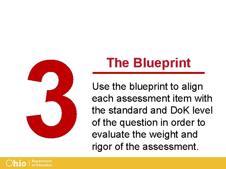 3 The Blueprint Use the blueprint to align each assessment item with the standard