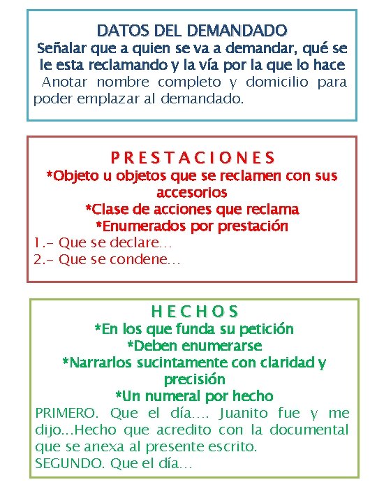 DATOS DEL DEMANDADO Señalar que a quien se va a demandar, qué se le