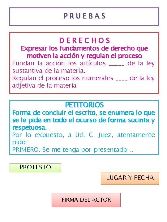 PRUEBAS DERECHOS Expresar los fundamentos de derecho que motiven la acción y regulan el