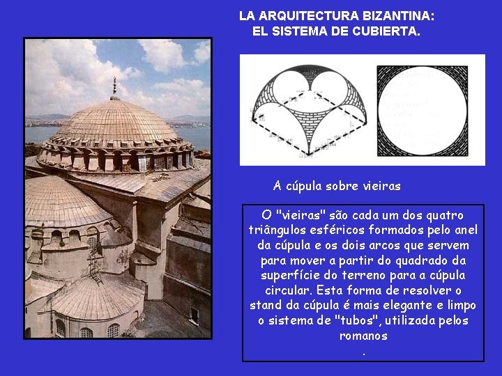 LA ARQUITECTURA BIZANTINA: EL SISTEMA DE CUBIERTA. A cúpula sobre vieiras O "vieiras" são LA ARQUITECTURA BIZANTINA: EL SISTEMA DE CUBIERTA. A cúpula sobre vieiras O "vieiras" são
