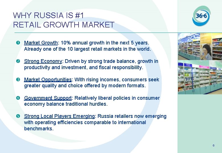 WHY RUSSIA IS #1 RETAIL GROWTH MARKET Market Growth: 10% annual growth in the