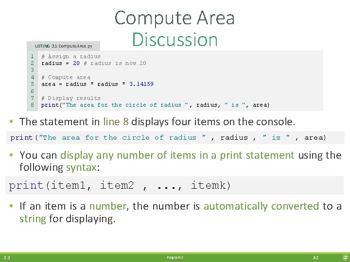LISTING 2. 1 Compute. Area. py 1 2 3 4 5 6 7 8