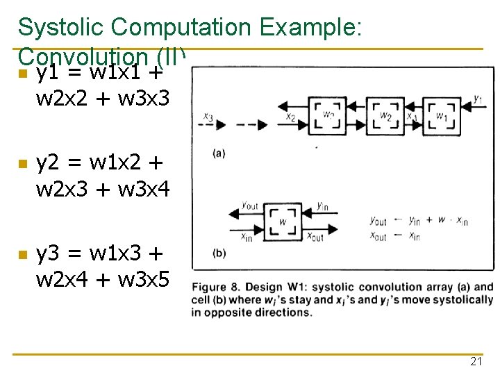 Systolic Computation Example: Convolution (II) n n n y 1 = w 1 x Systolic Computation Example: Convolution (II) n n n y 1 = w 1 x