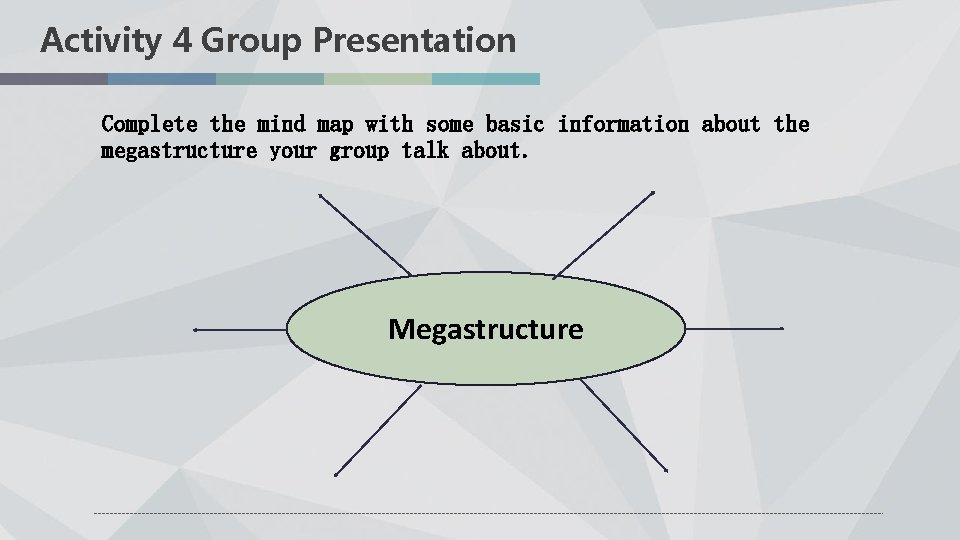 Activity 4 Group Presentation Complete the mind map with some basic information about the