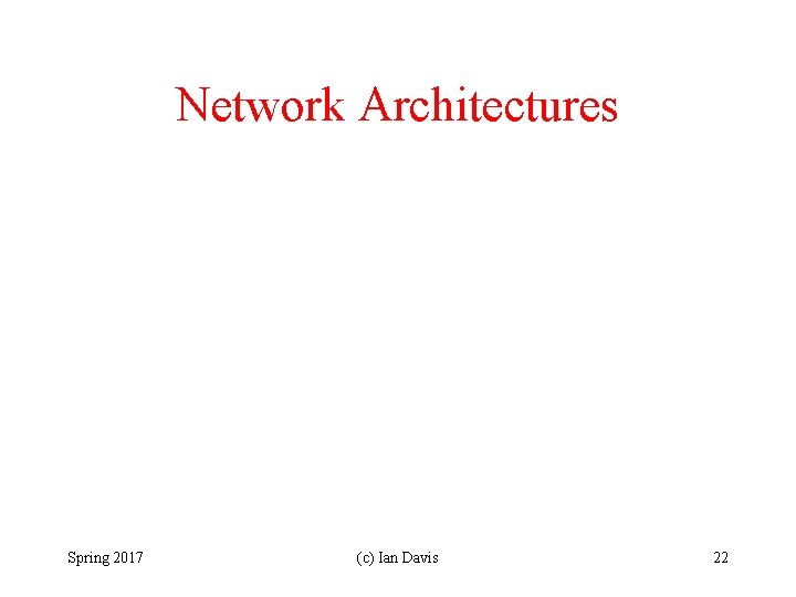 Network Architectures Spring 2017 (c) Ian Davis 22 