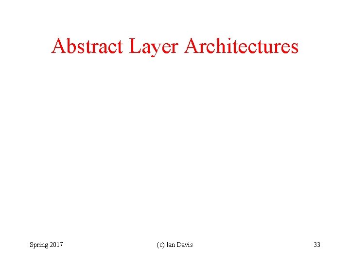 Abstract Layer Architectures Spring 2017 (c) Ian Davis 33 