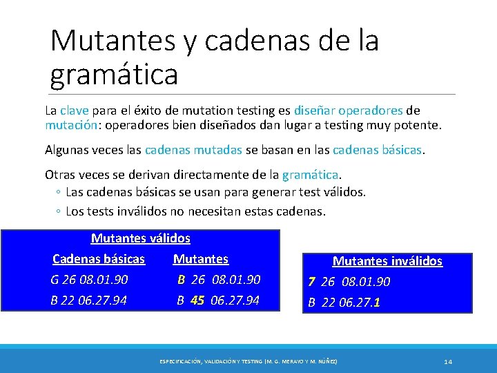 Mutantes y cadenas de la gramática La clave para el éxito de mutation testing