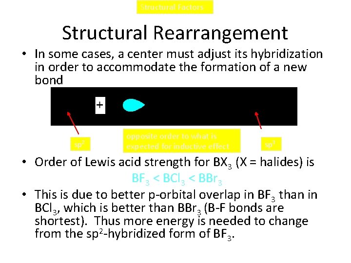 Structural Factors Structural Rearrangement • In some cases, a center must adjust its hybridization