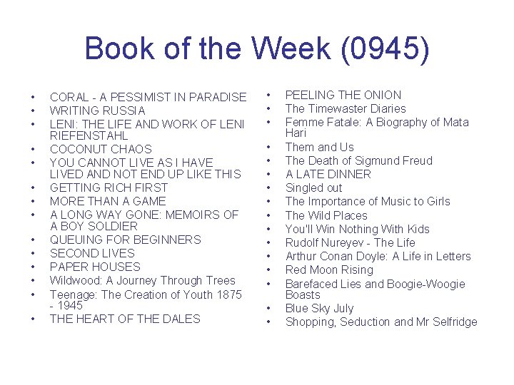 Book of the Week (0945) • • • • CORAL - A PESSIMIST IN