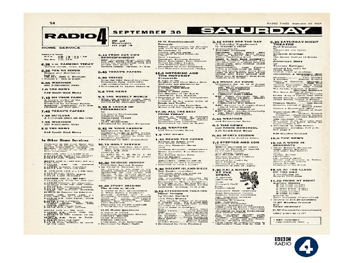 Radio 4 Schedule from 30 th September 1967 from Radio Times 