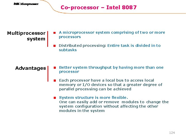 8086 Microprocessor Multiprocessor system Co-processor – Intel 8087 A microprocessor system comprising of two