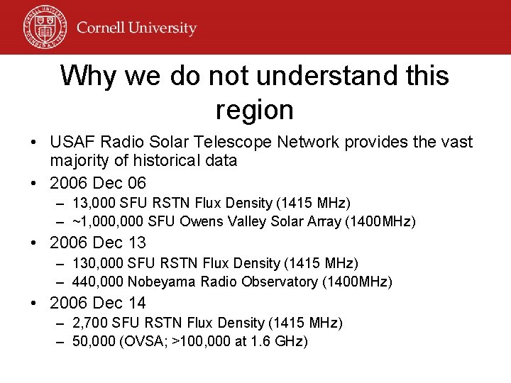 Why we do not understand this region • USAF Radio Solar Telescope Network provides