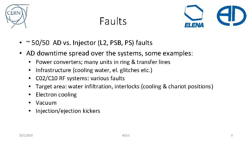 Faults • ~ 50/50 AD vs. Injector (L 2, PSB, PS) faults • AD