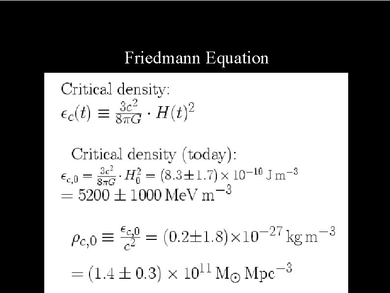 The effect of curvature Friedmann Equation 