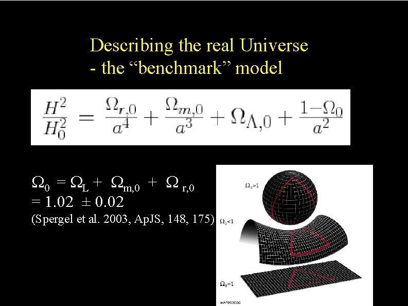 The effect of curvature Describing the real Universe - the “benchmark” model 0 =