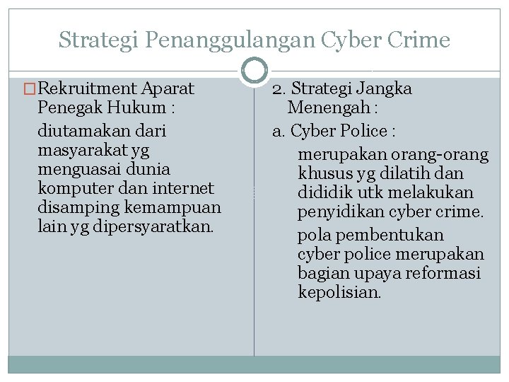 Strategi Penanggulangan Cyber Crime �Rekruitment Aparat Penegak Hukum : diutamakan dari masyarakat yg menguasai