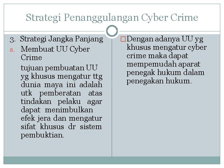 Strategi Penanggulangan Cyber Crime 3. Strategi Jangka Panjang a. Membuat UU Cyber Crime tujuan