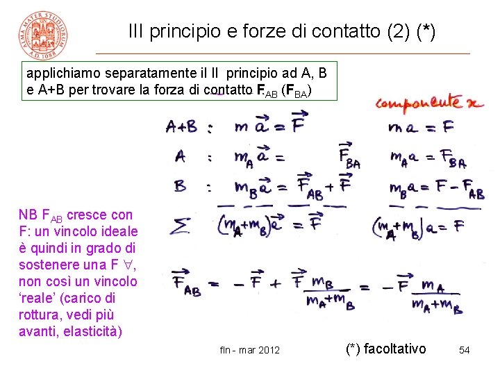 III principio e forze di contatto (2) (*) applichiamo separatamente il II principio ad