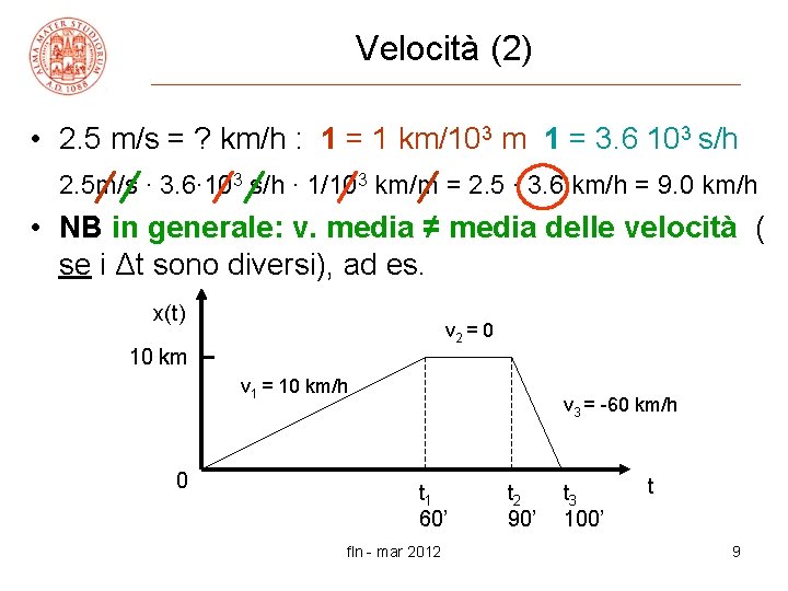 Velocità (2) • 2. 5 m/s = ? km/h : 1 = 1 km/103