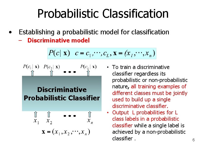 Probabilistic Classification • Establishing a probabilistic model for classification – Discriminative model Discriminative Probabilistic