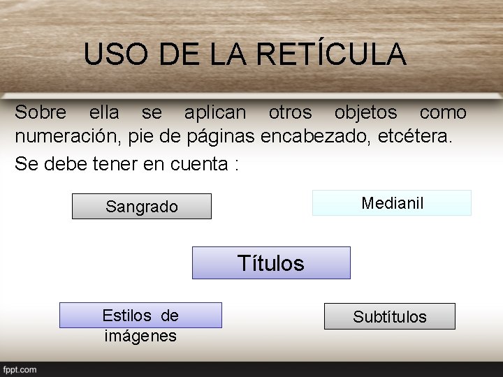 USO DE LA RETÍCULA Sobre ella se aplican otros objetos como numeración, pie de