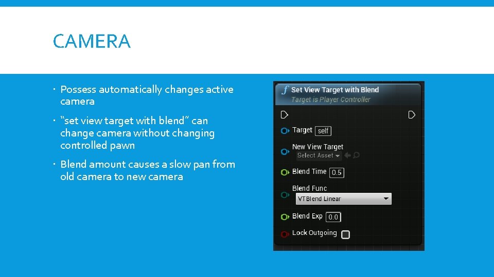 CAMERA Possess automatically changes active camera “set view target with blend” can change camera