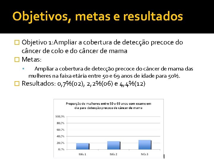 Objetivos, metas e resultados � Objetivo 1: Ampliar a cobertura de detecção precoce do