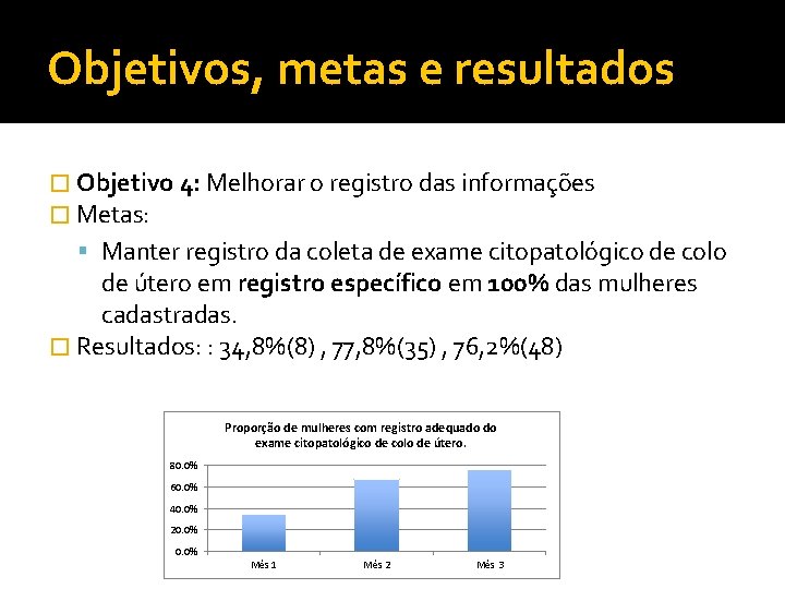 Objetivos, metas e resultados � Objetivo 4: Melhorar o registro das informações � Metas: