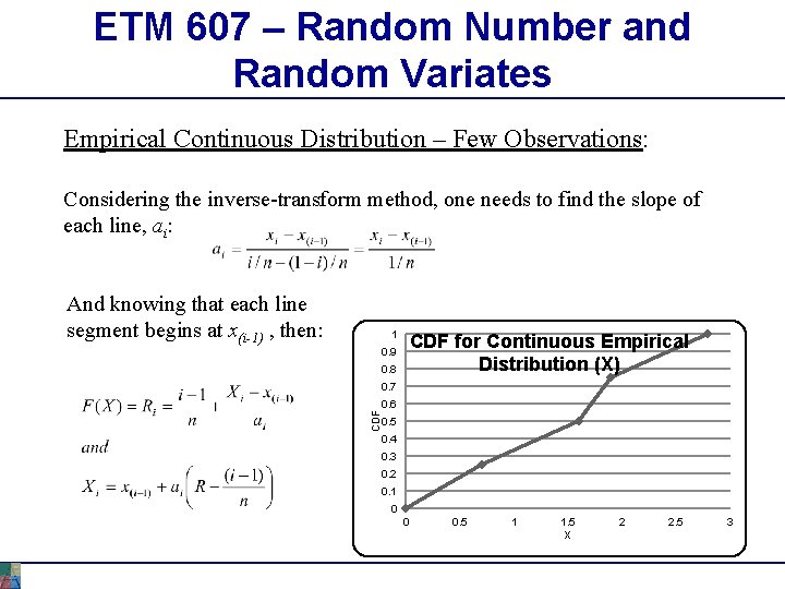 ETM 607 – Random Number and Random Variates Empirical Continuous Distribution – Few Observations: ETM 607 – Random Number and Random Variates Empirical Continuous Distribution – Few Observations:
