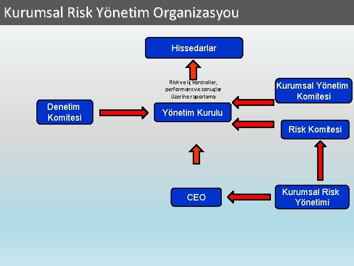 Kurumsal Risk Yönetim Organizasyou Kurumsal Risk Yönetim Organizasyonu Hissedarlar Risk ve iç kontroller, performans