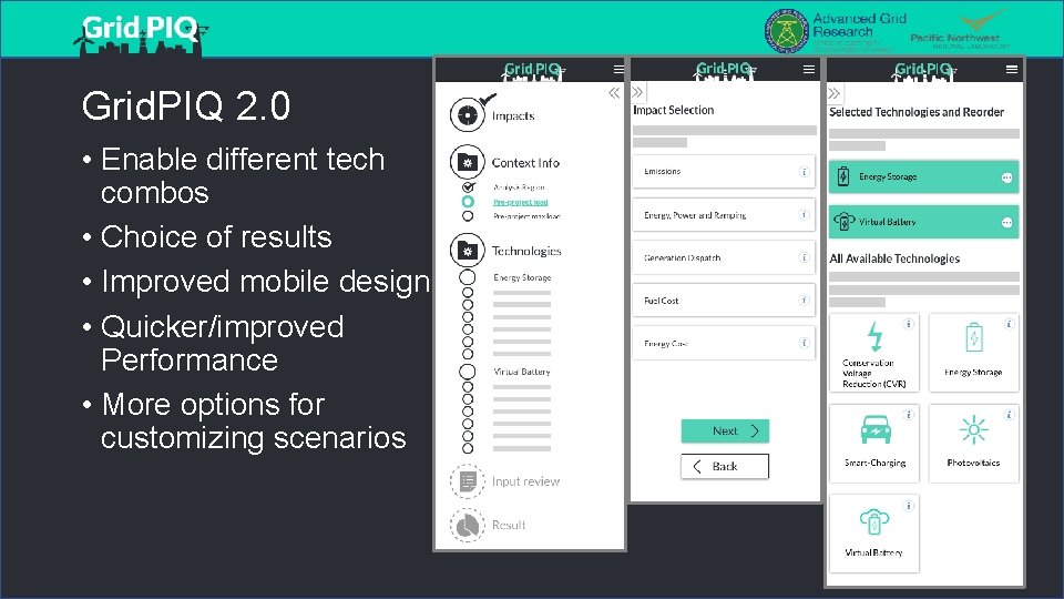 Grid. PIQ 2. 0 • Enable different tech combos • Choice of results •