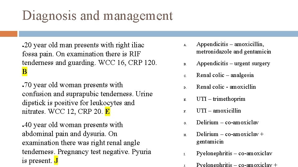 Diagnosis and management 20 year old man presents with right iliac fossa pain. On