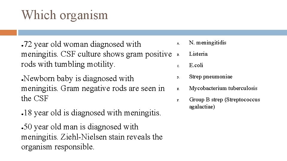 Which organism 72 year old woman diagnosed with meningitis. CSF culture shows gram positive