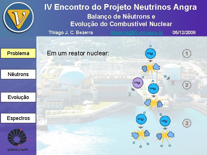 IV Encontro do Projeto Neutrinos Angra Balanço de Nêutrons e Evolução do Combustível Nuclear