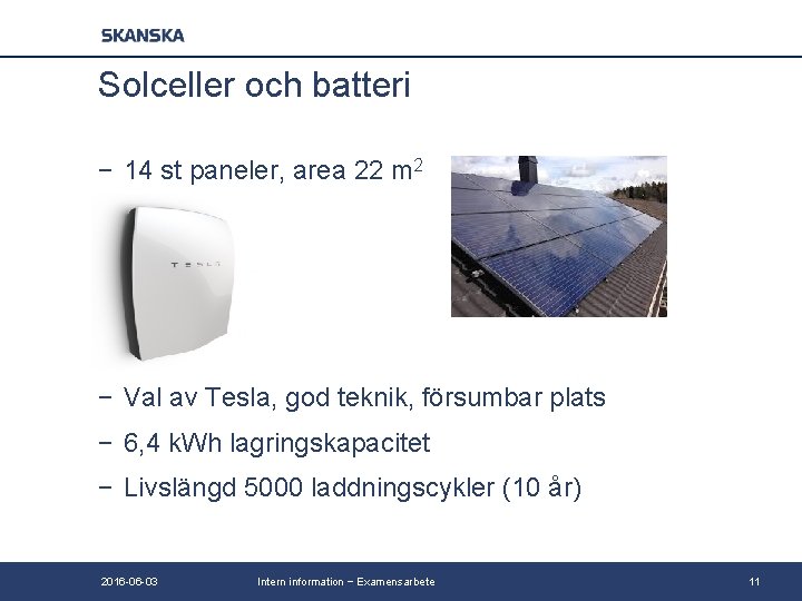 Solceller och batteri − 14 st paneler, area 22 m 2 − Val av