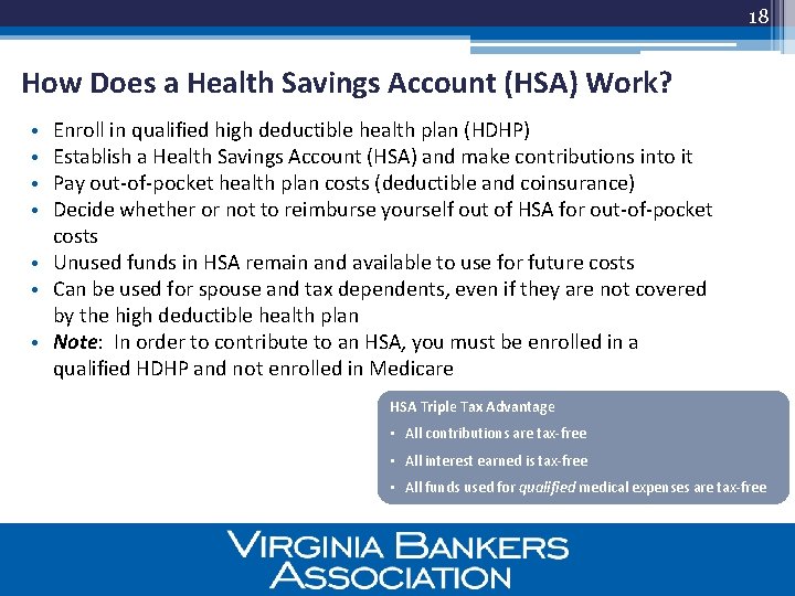 18 How Does a Health Savings Account (HSA) Work? Enroll in qualified high deductible