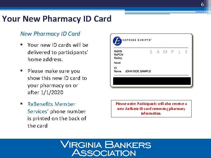 6 Your New Pharmacy ID Card § Your new ID cards will be delivered