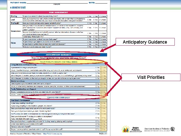 Anticipatory Guidance Visit Priorities 