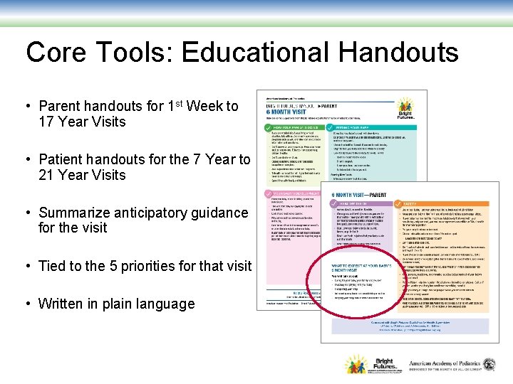 Core Tools: Educational Handouts • Parent handouts for 1 st Week to 17 Year