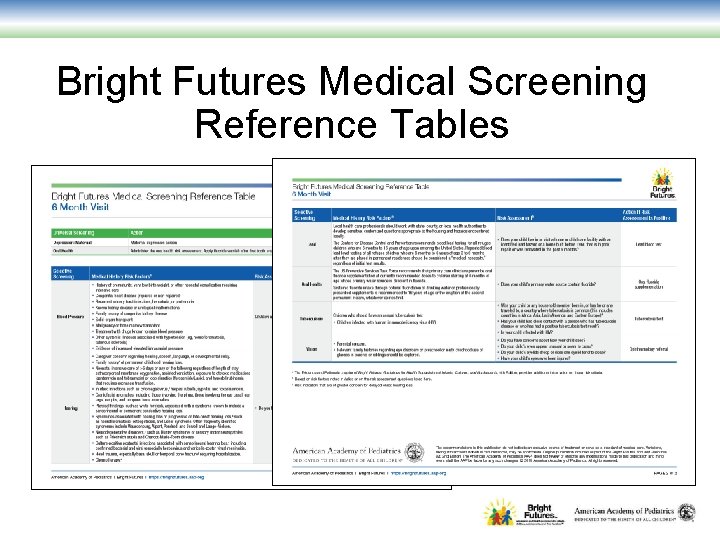 Bright Futures Medical Screening Reference Tables 