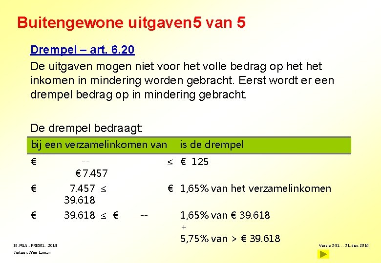 Buitengewone uitgaven 5 van 5 Drempel – art. 6. 20 De uitgaven mogen niet