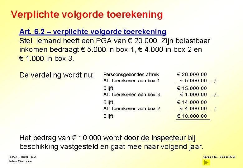 Verplichte volgorde toerekening Art. 6. 2 – verplichte volgorde toerekening Stel: iemand heeft een