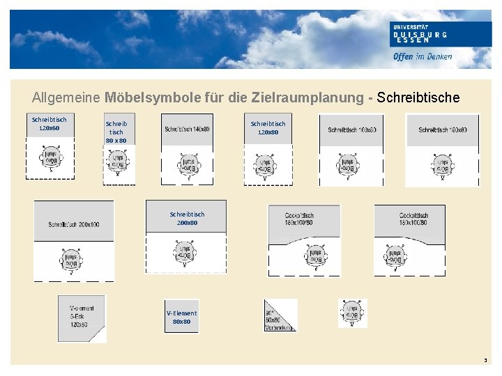 Allgemeine Möbelsymbole für die Zielraumplanung - Schreibtische Schreibtisch 120 x 60 Schreibtisch 120 x