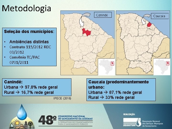 Metodologia Seleção dos municípios: • Ambiências distintas • Contrato 115/2012 RDC 03/2012 • Convênio