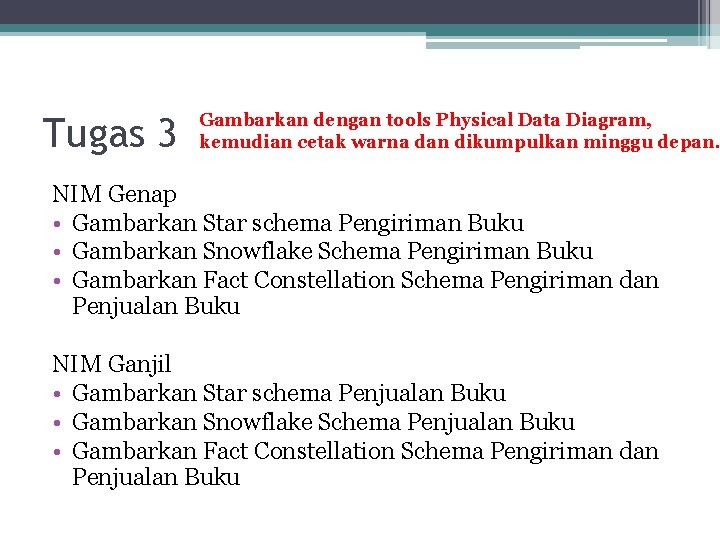 Tugas 3 Gambarkan dengan tools Physical Data Diagram, kemudian cetak warna dan dikumpulkan minggu Tugas 3 Gambarkan dengan tools Physical Data Diagram, kemudian cetak warna dan dikumpulkan minggu