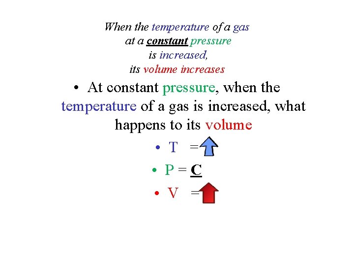 When the temperature of a gas at a constant pressure is increased, its volume When the temperature of a gas at a constant pressure is increased, its volume