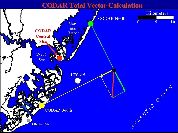 CODAR Total Vector Calculation Kilometers CODAR North CODAR Central Site 0 Little Egg Harbor