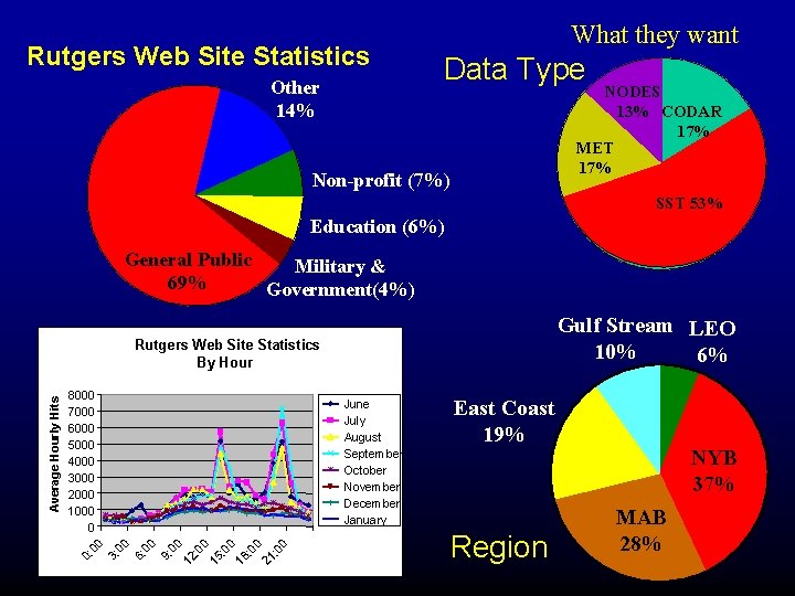 Rutgers Web Site Statistics Other 14% What they want Data Type NODES 13% CODAR