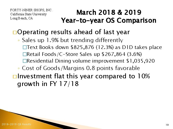 FORTY-NINER SHOPS, INC. California State University Long Beach, CA � Operating March 2018 &