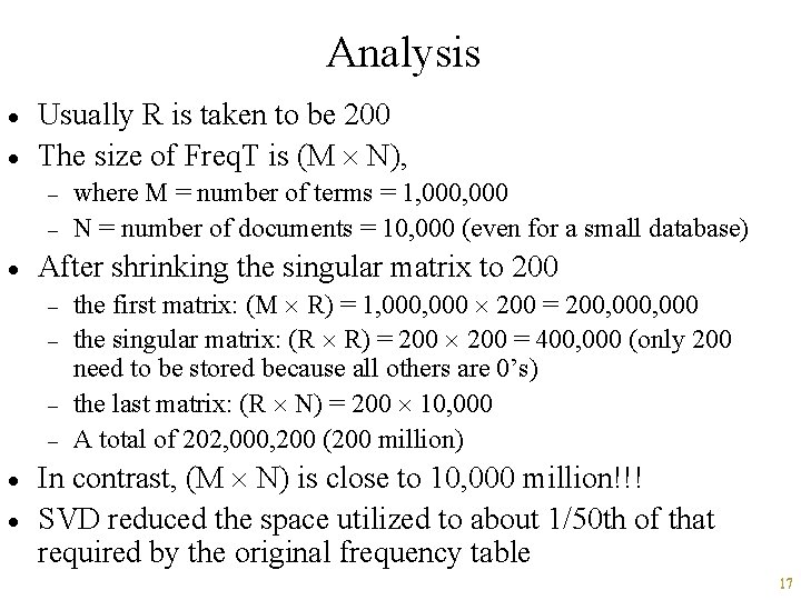 Analysis · · Usually R is taken to be 200 The size of Freq.